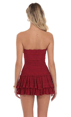 Strapless Lace Ruffle Dress in Red