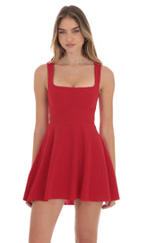 Back Bow A-Line Dress in Red