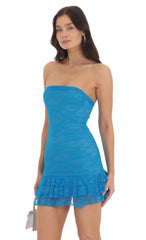 Lace Strapless Bodycon Dress in Blue