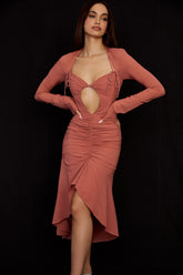 rose real silk ruffle midi dress