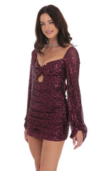 Sequin Cutout Ruched Dress in Ruby Pink