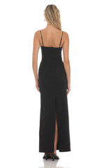 Sequin Square Neck Maxi Dress in Black
