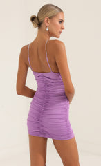 Rhinestone Cutout Bodycon Dress in Purple