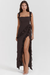 espresso ruffle maxi dress