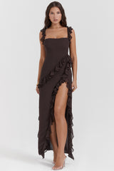 espresso ruffle maxi dress