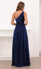 One Shoulder Pleated Klein Blue Dress