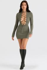 artichoke knit lace up dress