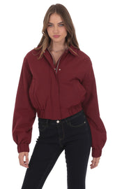 Collared Bomber Jacket in Burgundy
