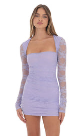 Lace Long Sleeve Bodycon in Lavender