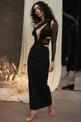 black plunge maxi dress