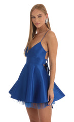V-Neck Fit and Flare Dress in Blue