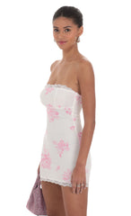 Mesh Floral Lace Strapless Bodycon Dress in White