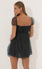 Baby Doll Glitter Navy Mesh Dress in Black