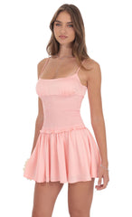 Smocked Satin Dress in Coral