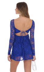 Long Sleeve Lace Babydoll Dress in Blue