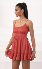 Chiffon Ruffled Dress in Rust