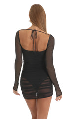 Glitter Long Sleeve Mesh Dress in Black