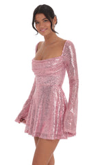 Sequin Flare Dress in Rose Gold