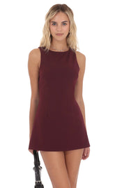 High Neck Back Tie Romper in Burgundy
