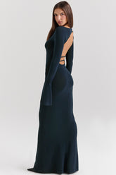 midnight blue silky knit maxi dress