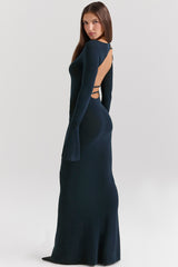 midnight blue silky knit maxi dress
