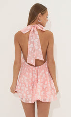 Floral Halter Neck Dress in Pink