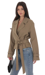 Belted Short Trench Coat in Khaki