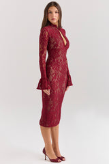 berry lace midi dress
