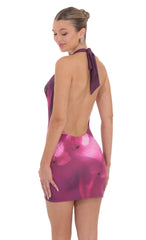 Floral Plunge Neck Bodycon Dress in Plum