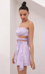 Jacquard Cutout Tie Dress In Lavender