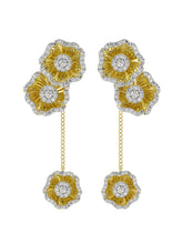 Halo Flower Yellow Gold Drop Earrings