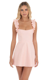 Ruffle Strap A-line Dress in Pink