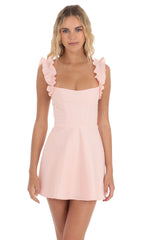 Ruffle Strap A-line Dress in Pink