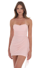 Mesh Tassel Corset Dress in Pink