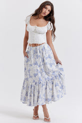 blue print midi skirt