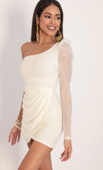 Puff Sleeve Mesh Dress in Ivory