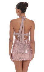 Sequin Halter Bodycon Dress in Rose Gold