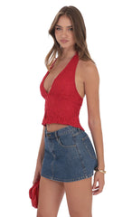 Lace V-Neck Halter Top in Red