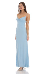Cowl Neck Mermaid Maxi Dress in Blue
