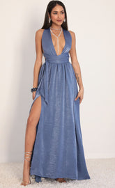 Satin Maxi Dress in Palace Blue