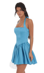 Satin Halter A-line Dress in Blue