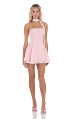 Satin Scarf Strapless Dress in Pink