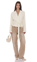 Belted Short Trench Coat in Ivory