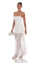 Strapless Chiffon Drop Skirt Maxi Dress in White