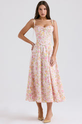 pink meadow print cotton midi sundress