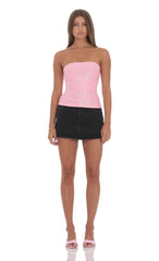 Foil Mesh Ruched Tube Top in Pink