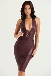 wine vegan leather midi dress