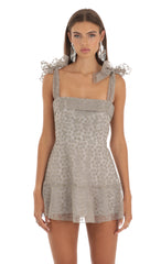 Embroidered Floral Mini Dress in Grey