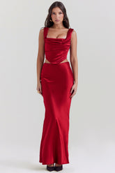 ruby satin bias cut maxi skirt