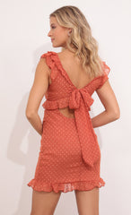Dotted Chiffon Dress in Rust